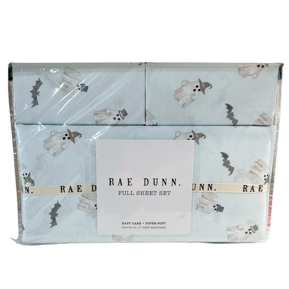 NEW Rae Dunn HALLOWEEN BOO & BATS Blue Full Sheet Set
